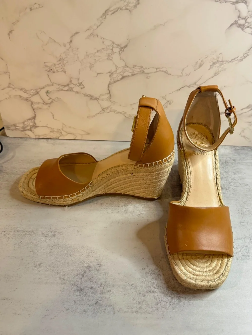Vince Camuto Tan Leather Espadrille Wedge
